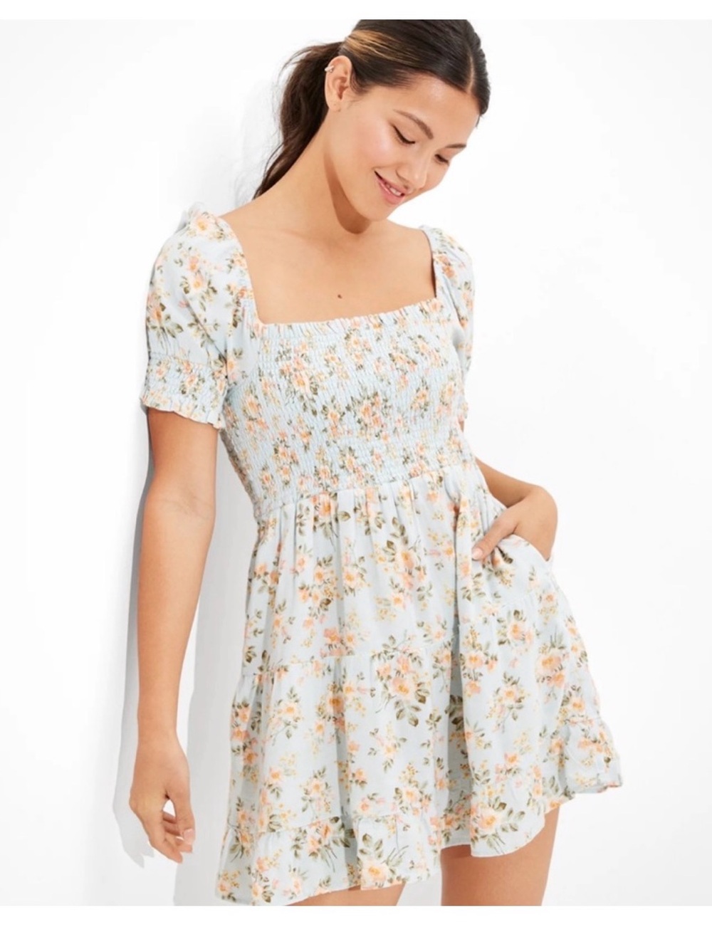 American Eagle Outfitters Floral Puff-Sleeve Picnic Pretty Milk Maid Dress Sz XS